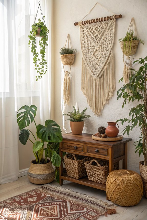 bohemian textiles and greenery