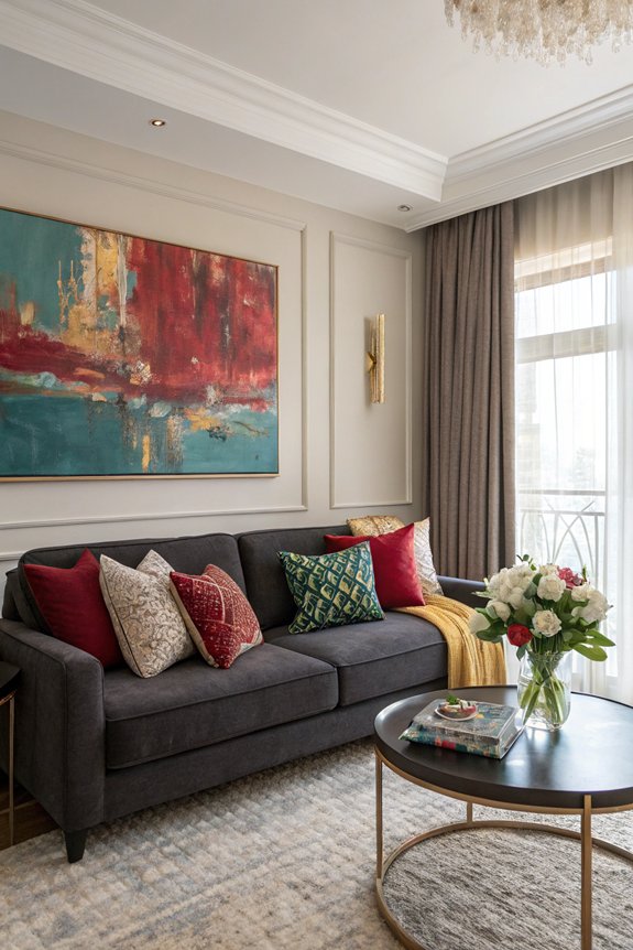 bold artwork enhances couch