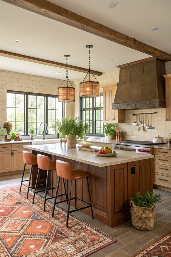 bold rug enhances kitchen style