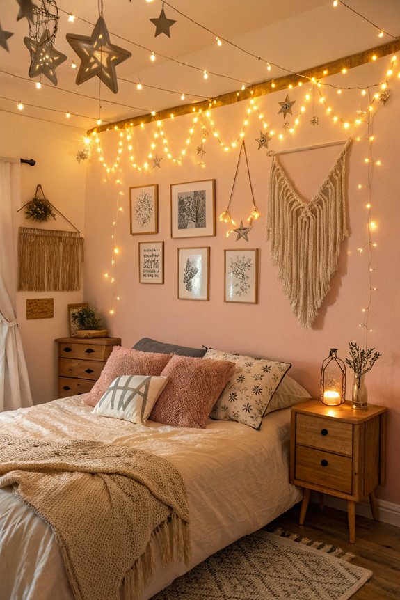 cozy bedroom string lights