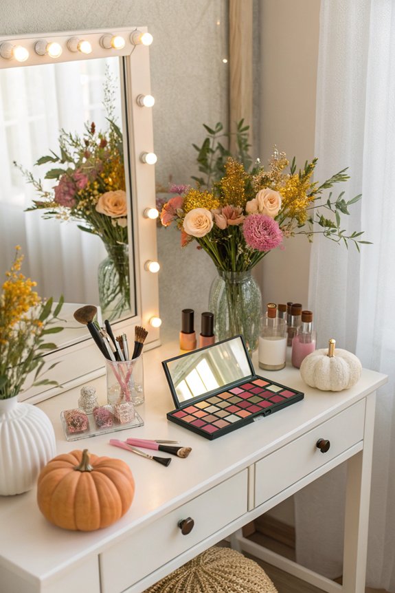 seasonal makeup desk decor