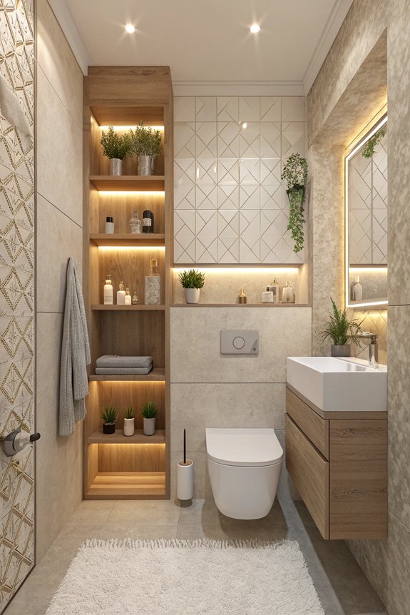 shelving above toilet storage